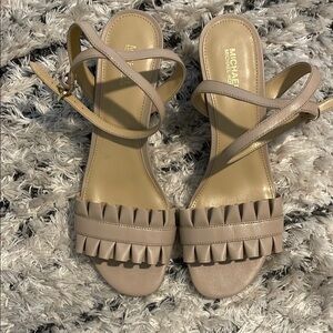 Michael Kors Tan Strappy Sandals with Fringe Detail